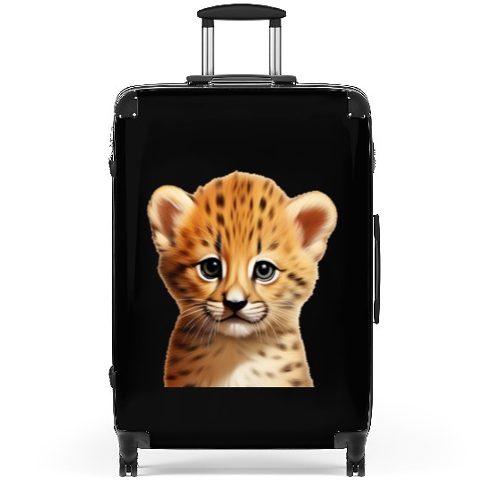 Baby cheetah portrait Suitcases