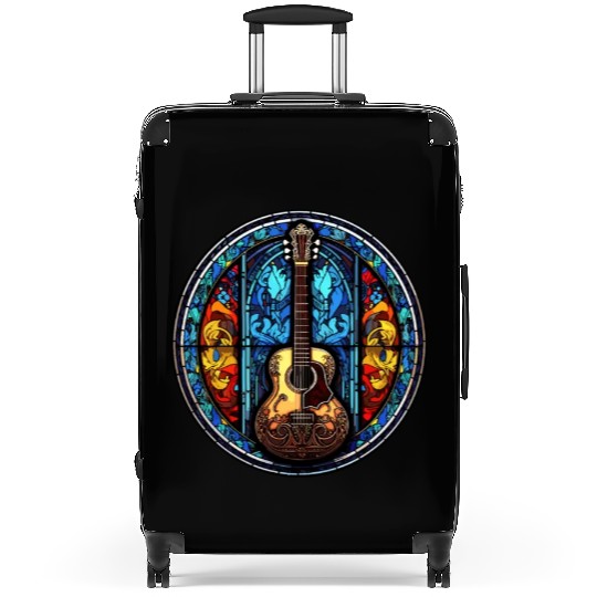 Cool Stained Glass Art Dog - Abstract Mosaic Guita Suitcases