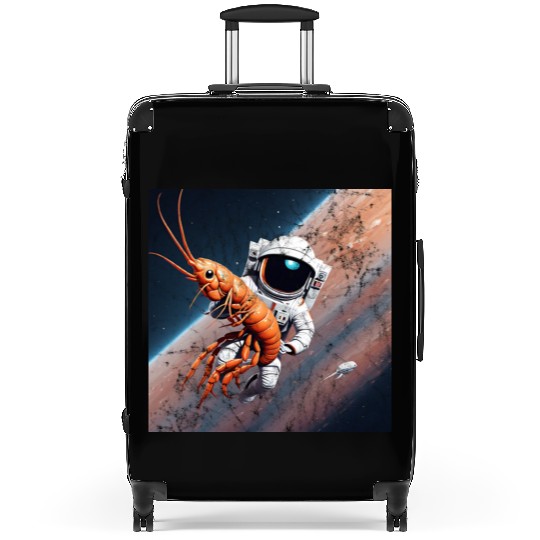 Astronaut in space with shrimp Suitcases