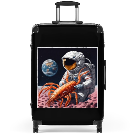 Astronaut in space with shrimp Suitcases