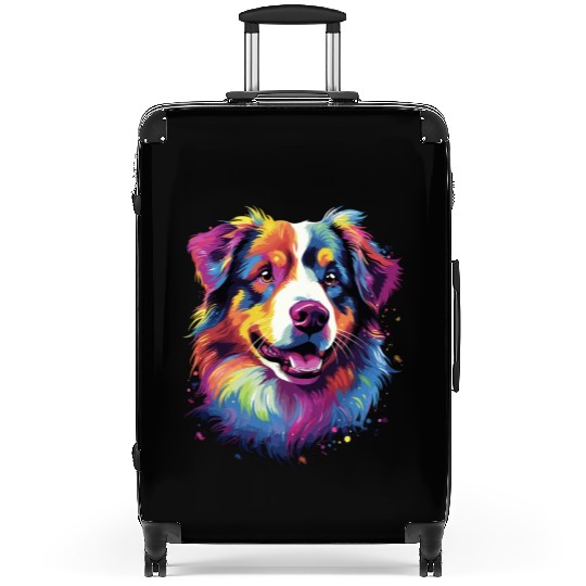 Watercolor Colorful Australian Shepherd Suitcases