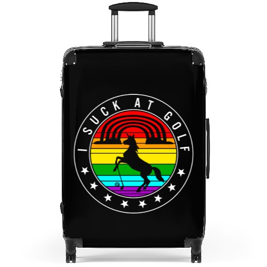 Golf Suitcases, I Suck At Golf Unicorn Rainbow Retro