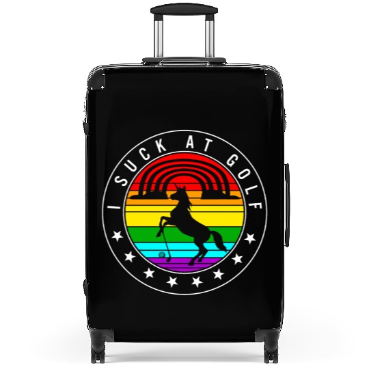 Golf Suitcases, I Suck At Golf Unicorn Rainbow Retro