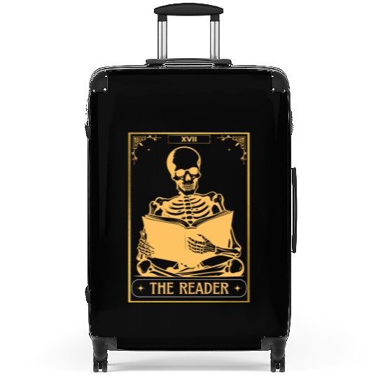 The Reader Tarot Card Bookish Skeleton Skull Hallo Suitcases