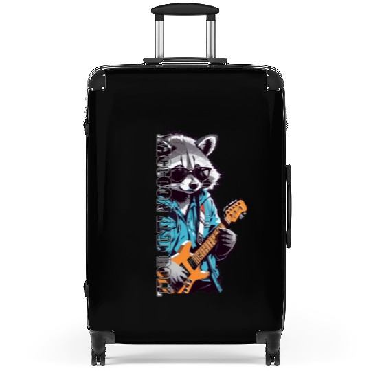 raccoon wearing glasses playing on guitar Suitcases