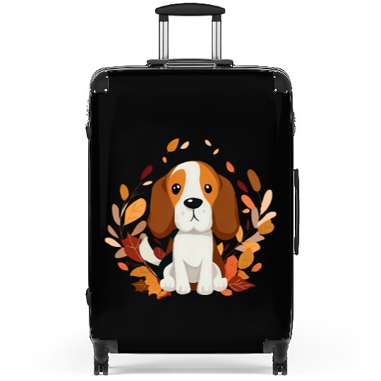Beagle dog with autumn leaves Suitcases
