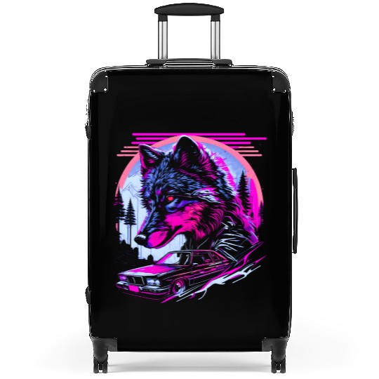 Retro Synthwave Gangster Wolf Suitcases