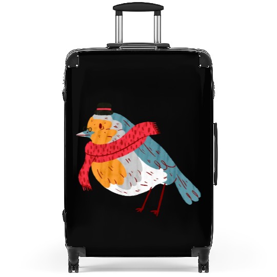 Robin With a Scarf Suitcases