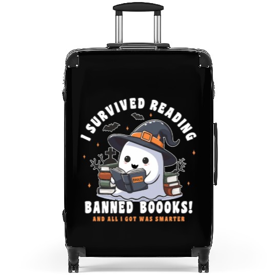 Cute ghost reading a book Suitcases
