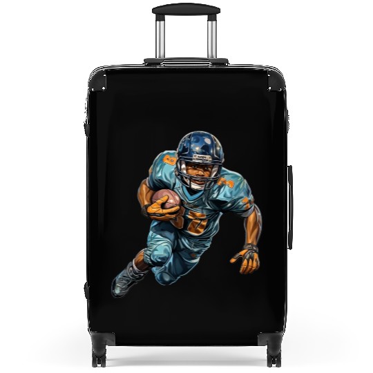 American Football Player in Targeted Run Suitcases