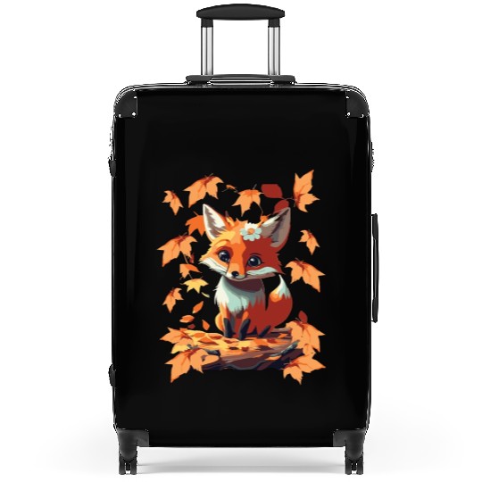 Sweet cute fox in autumn Suitcases