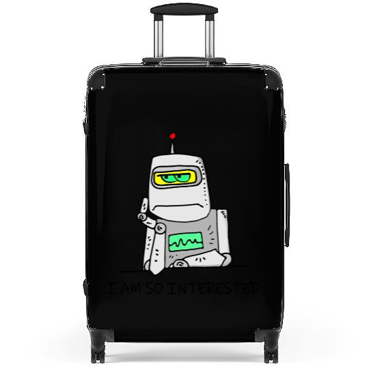 Interested Robot Funny Moody Bored Cartoon Joke Suitcases