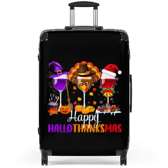 Happy Hallothanksmas Wine Glasses Drinking Lover Suitcases
