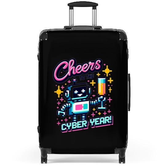 Retro Robot New Year's Toast - Cyber Champagne Fun Suitcases