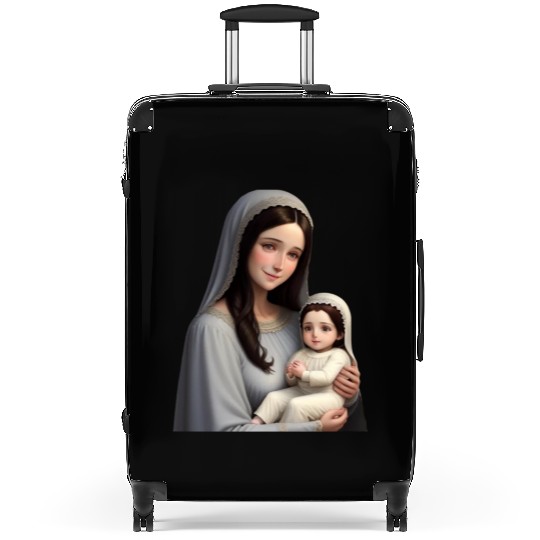 Smiling Mother Mary with Baby Jesus Suitcases