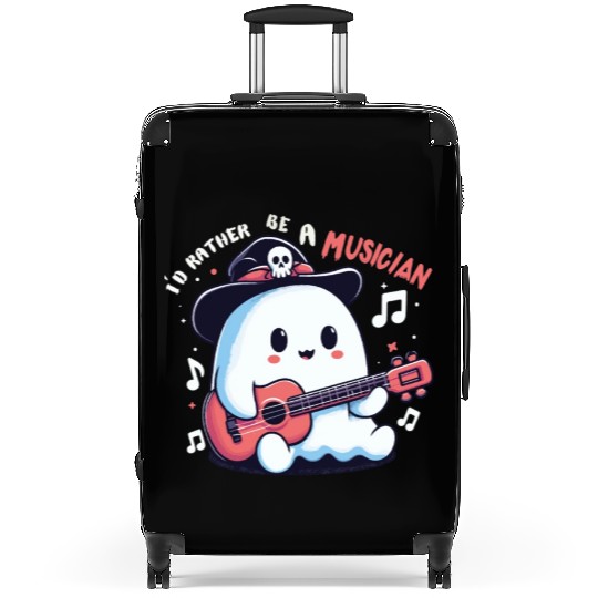 cute ghost playing guitar, Id rather be musician Suitcases