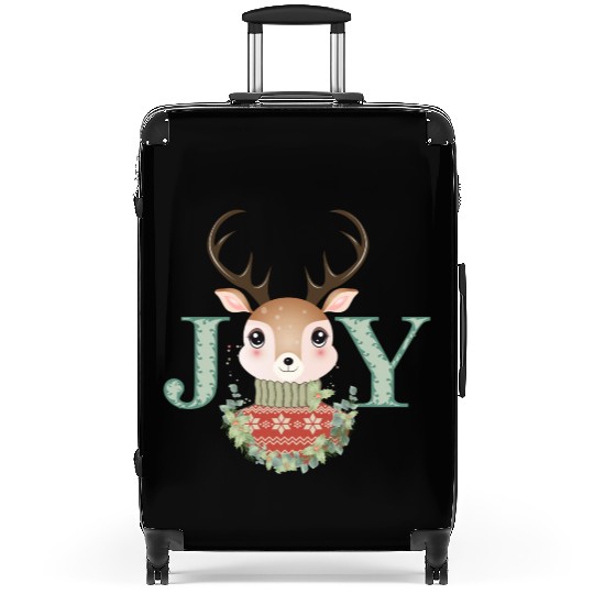 cute deer with sweater and Christmas wreath Suitcases