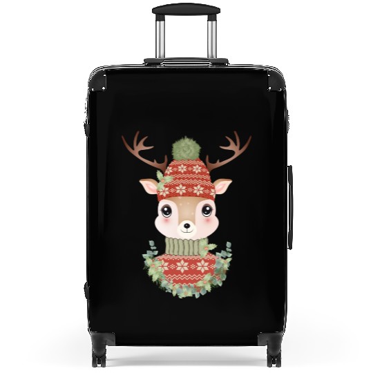 cute deer with sweater and Christmas wreath Suitcases