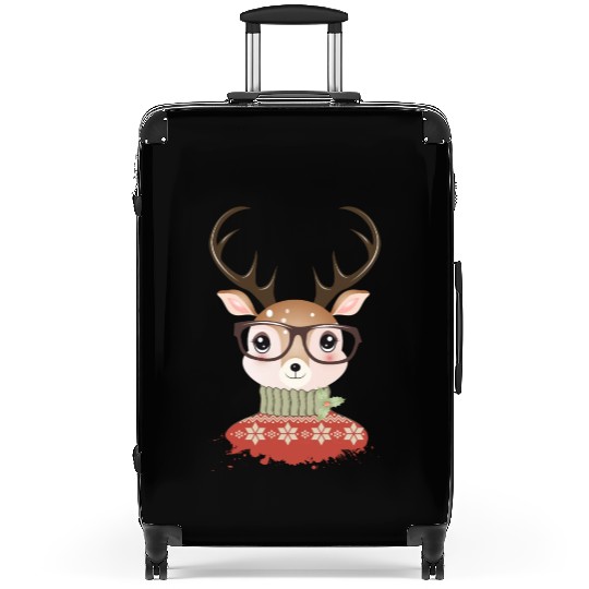 Deer with Christmas sweater and nerd glasses Suitcases