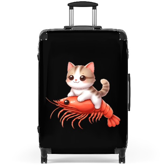 Cat rides on shrimp Suitcases