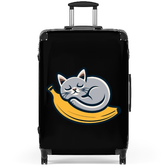 Gray Cat Sleeping On A Banana Suitcases