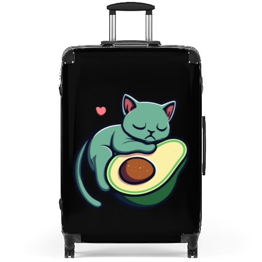 Green Cat Sleeping On An Avocado With Heart Suitcases