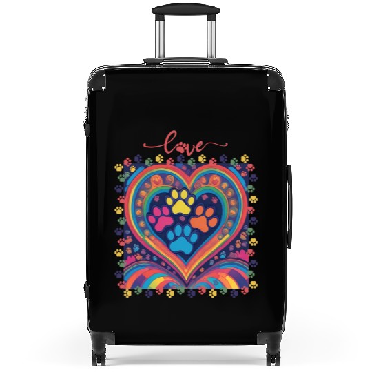 Rainbow Heart Love paw prints Suitcases