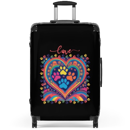 Rainbow Heart Love paw prints Suitcases