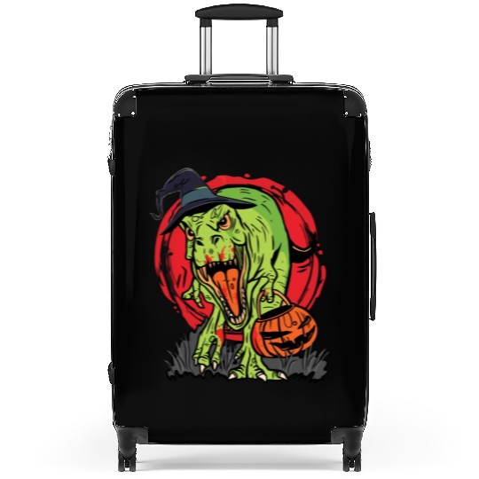 Trick Or Treating Dinosaur With Jack O Lantern Suitcases