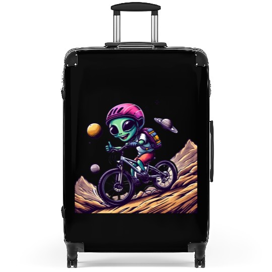 Funny mtb alien race on mountain bike Suitcases