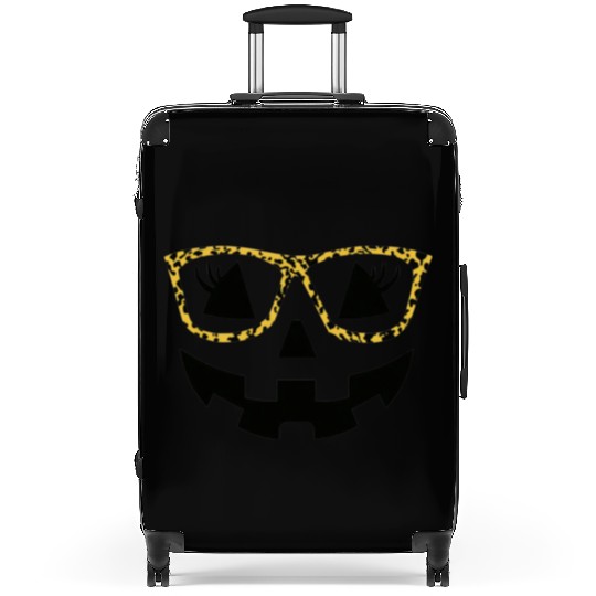 Jack O Lantern Cute Face Pumpkin with Leopard Prin Suitcases