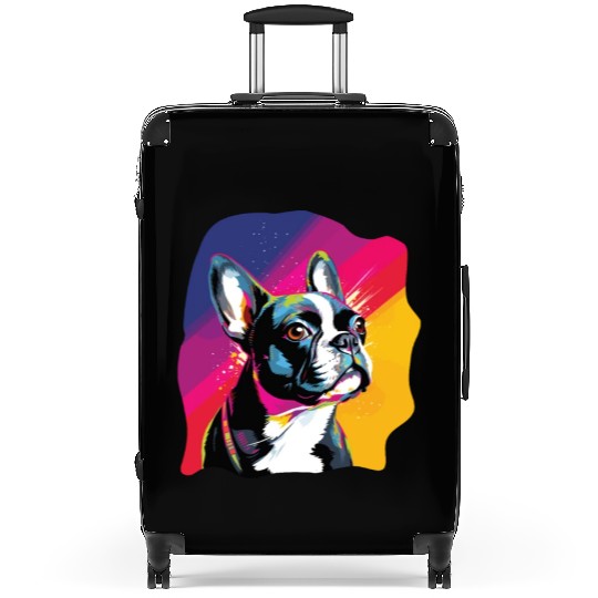 Watercolor Colorful Boston Terrier Suitcases