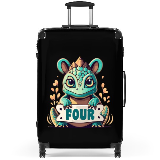 Fantasy Reptile Creature With Word "Four" Suitcases