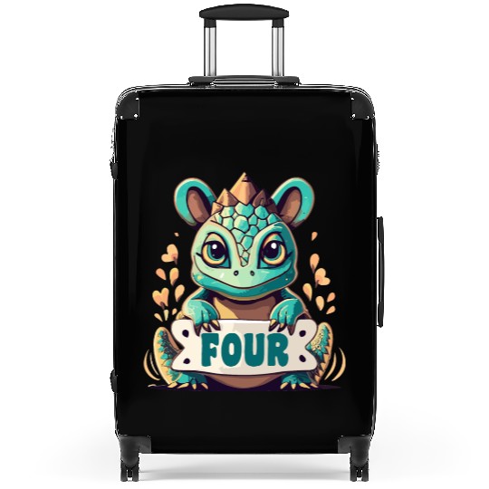 Fantasy Reptile Creature With Word "Four" Suitcases