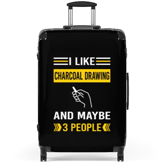 3 People Charcoal Drawing Suitcases