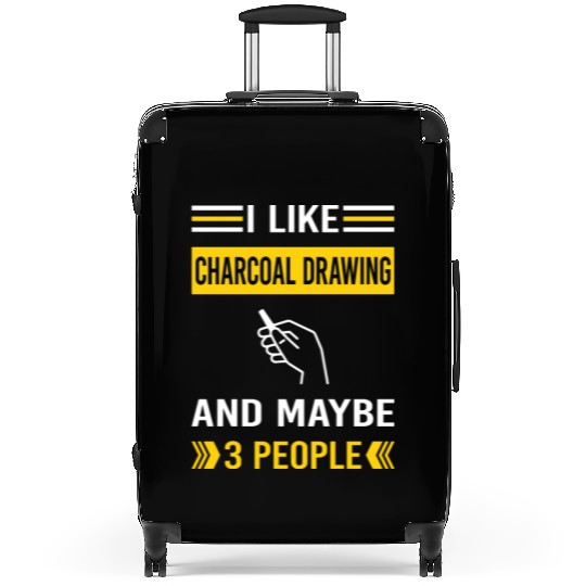 3 People Charcoal Drawing Suitcases