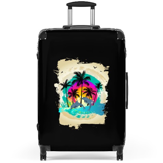 Dolphin Palm Tree Sunset Suitcases