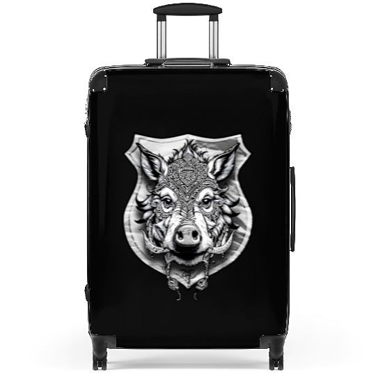shield with wild boar head - DIGITAL - grayscale Suitcases