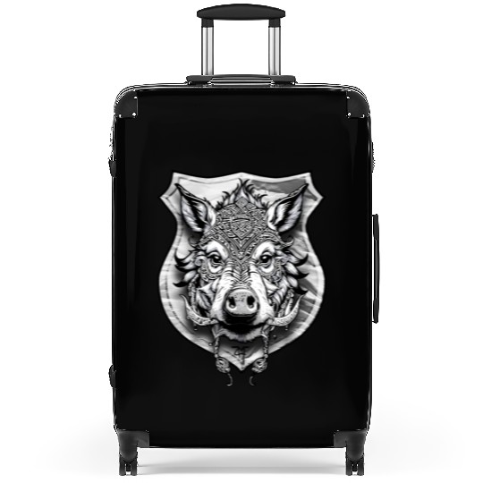 shield with wild boar head - DIGITAL - grayscale Suitcases