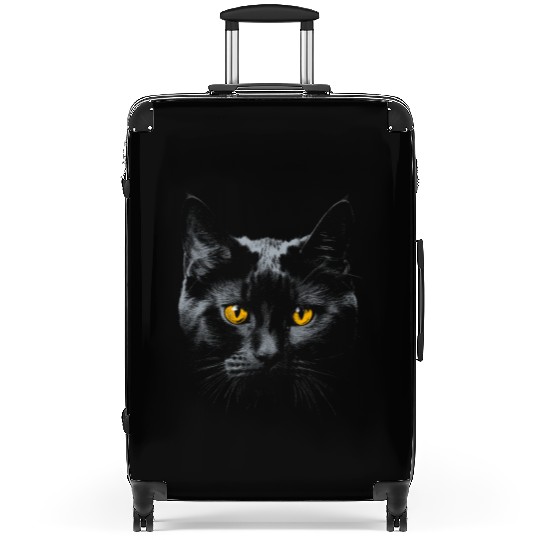 Black Cat Face Yellow Eyes Cat Halloween Costume B Suitcases
