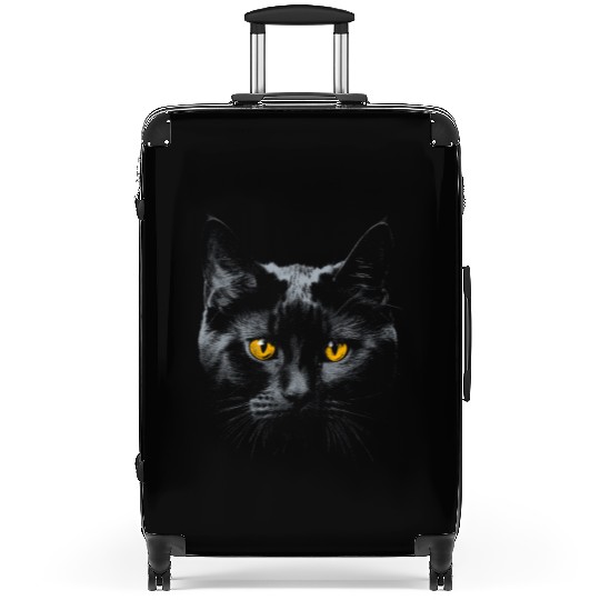 Black Cat Face Yellow Eyes Cat Halloween Costume B Suitcases