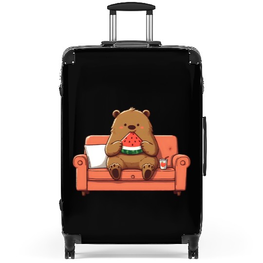 Cosy bear enjoying watermelon Suitcases