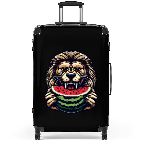 Lion enjoys watermelon Suitcases