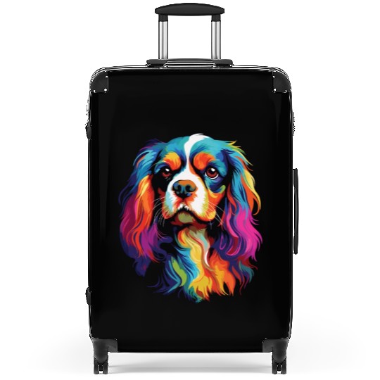 Watercolor Colorful Cavalier King Charles Spaniel Suitcases