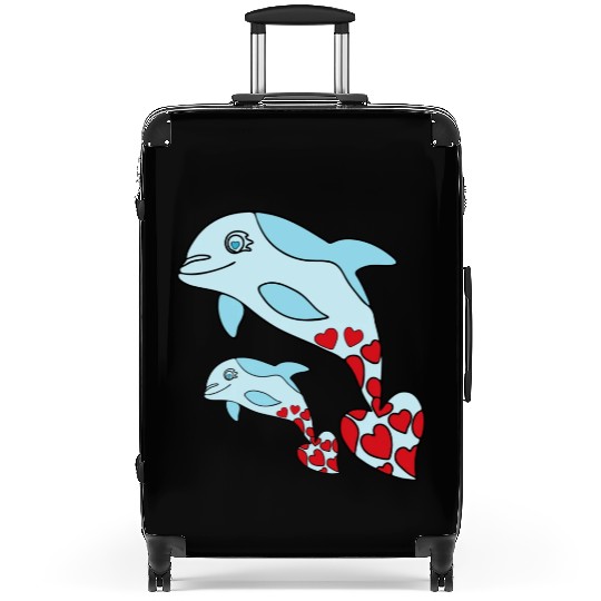 The Endearing Dance of Dolphin Mom and Kid Suitcases