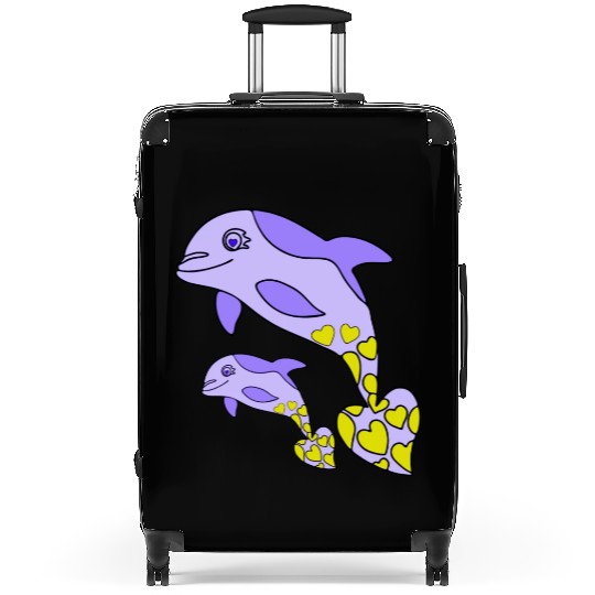 The Endearing Dance of Dolphin Mom and Kid Suitcases