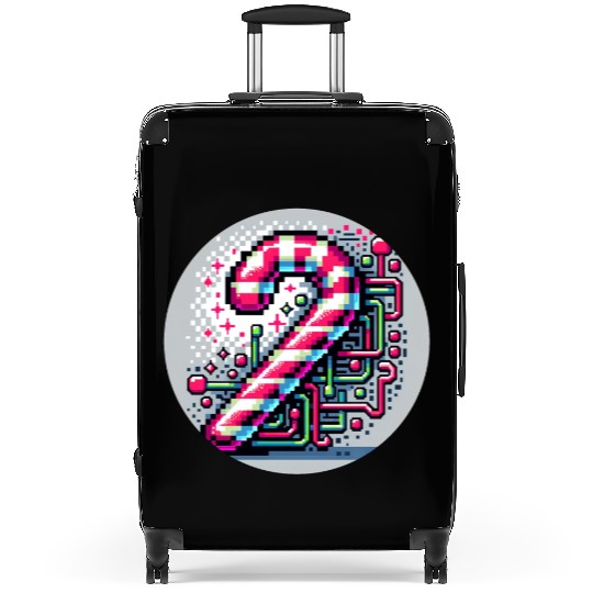 Neon Cyberpunk Candy Cane 8-Bit Pixel Christmas Suitcases