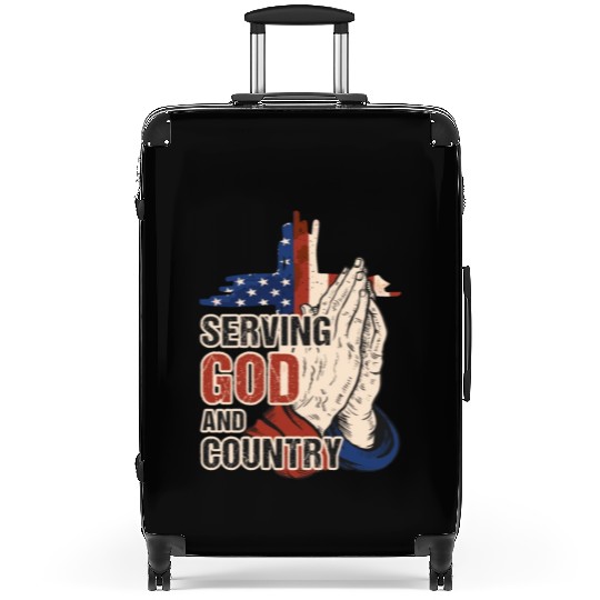 Serving God And Country US Flag Cross Patriotic Ch Suitcases
