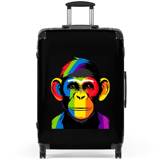 Expressive Chimpanzee in Colorful Graphic Artwork Suitcases