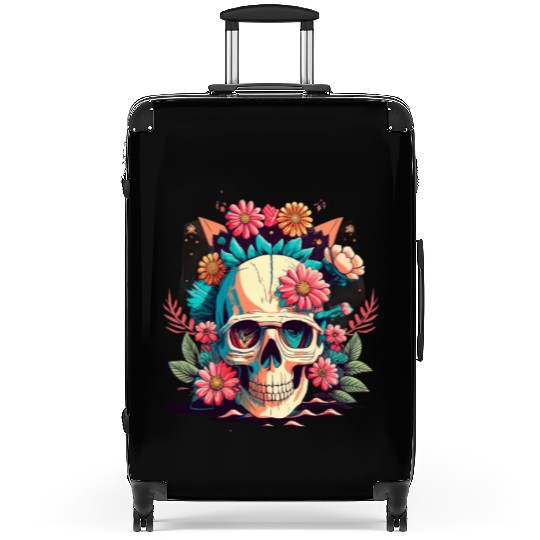 Classic 2d skull with flowers Suitcases